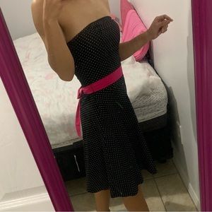 Vintage Charlotte Russe black and white polka dot dress with pink belt